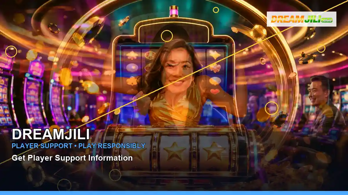 DREAMJILI lucky reels online slot games featuring an adult Filipina casino host with a centered composition