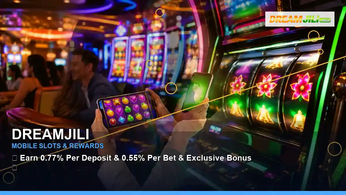 DREAMJILI gold jackpot slot games featuring an adult Filipina casino host with a layered collage composition